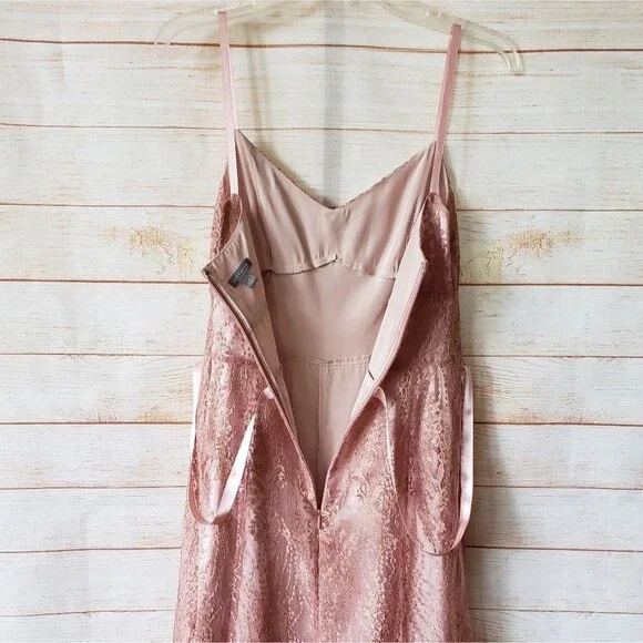 Ann Taylor Lace Metallic Ribbon Strap Dress Eyelash Lace Hem Size 6 Blush Pink - Picture 10 of 13